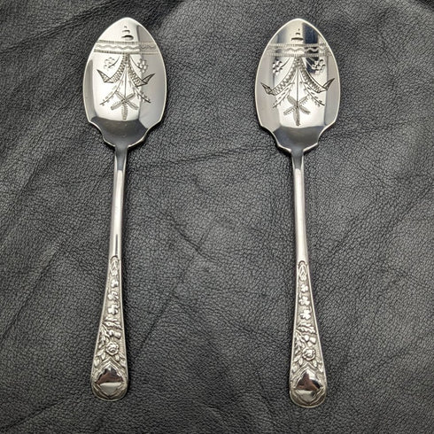 Around 1905 British antique silver plate jam spoon pair in case