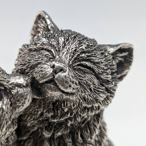 英國 William Comyns 兩隻小貓純銀填充雕塑小雕像 178 克