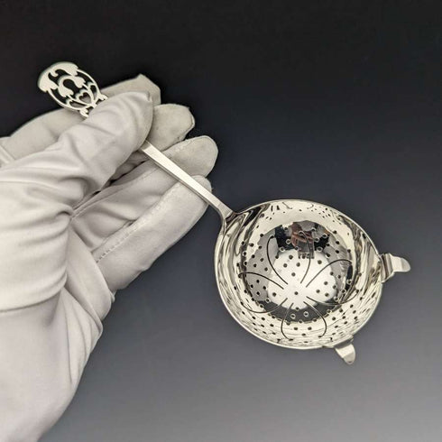 1917 British Antique Sterling Silver Tea Strainer