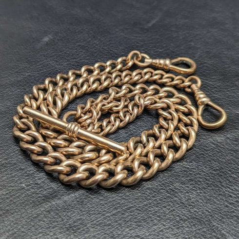Cadena Albert doble de oro laminado, antigüedad británica, 46g, sin dije