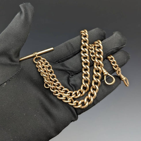 英國古董滾金雙阿爾伯特鏈 46 克無 Fob