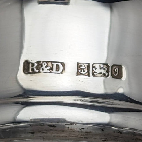 1981年 英国ヴィンテージ カットガラス 角型デキャンタ 純銀装飾 2100g