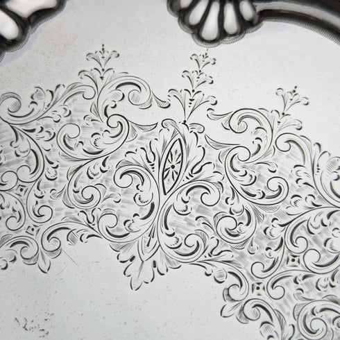 1899 British Antique Sterling Silver Salva Card Tray Diameter 21.5cm 400g Barker Bros