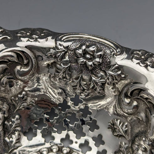 1897 British Antique Pure Silver Bonbon Dish Diameter 15cm William Neale