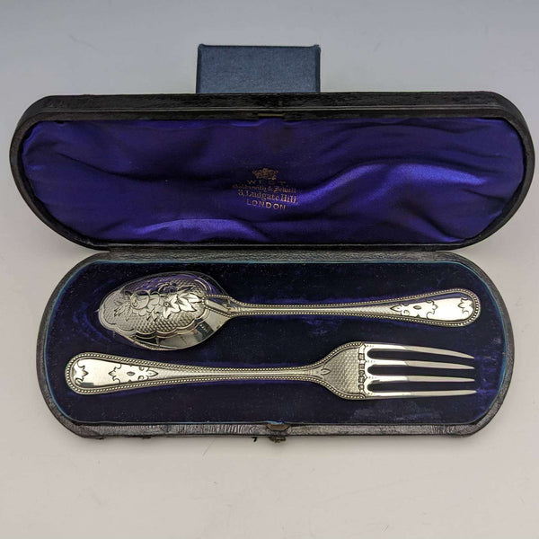 1872年 英国アンティーク 純銀製クリスニングカトラリーセット ケース入