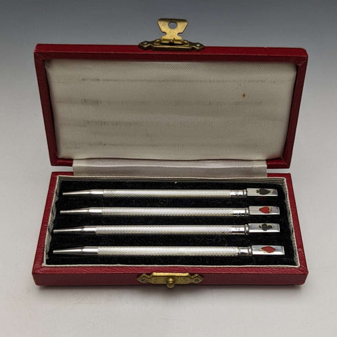 Set de 4 lápices mecánicos de plata de ley (925) vintage británicos, en caja