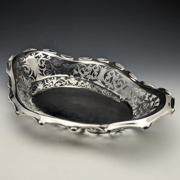 1903 British Antique Pure Silver (925 Silver) Fine Earrings Dish Basket 336g Williams Birmingham