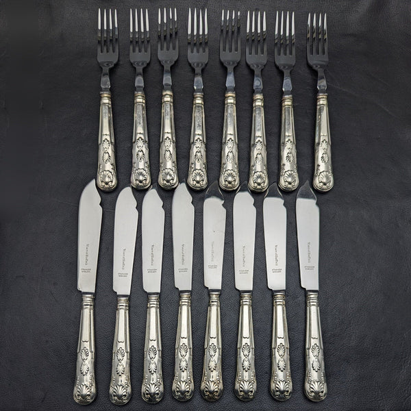 British Vintage Silver Plated Handle Stainless Blade Cutlery 8x2 Set Viners