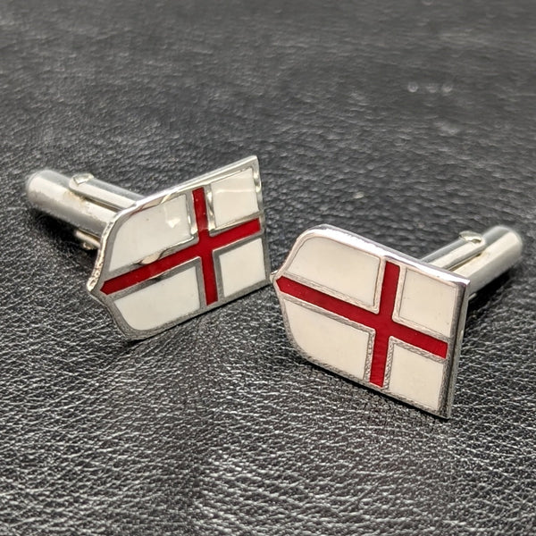 British Vintage Sterling Silver Red Cross Design Cufflinks