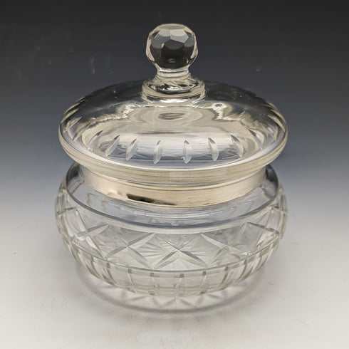 1929 British Vintage Sterling Silver Decorated Cut Glass Jar 351g BM & Co