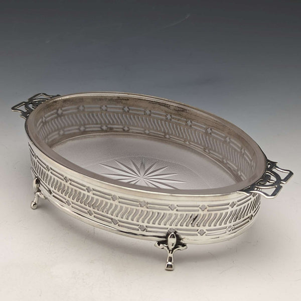 Mantequera vintage inglesa de 1926, de plata de ley con interior de cristal, 163 g, Walker & Hall