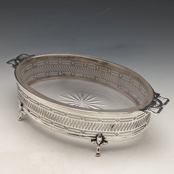 1926年 英国ヴィンテージ 純銀&グラスインナー バターディッシュ 163g Walker & Hall