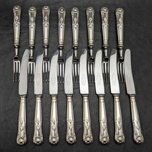 British Vintage Silver Plated Handle Stainless Blade Cutlery Set 8x2