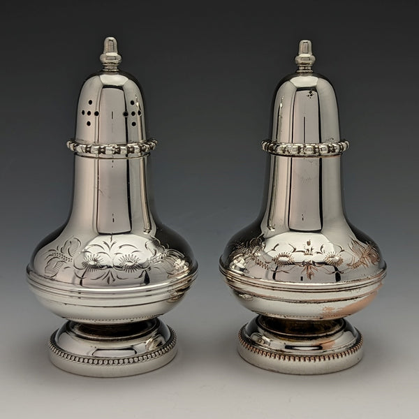 British vintage silver plate seasoning container pair