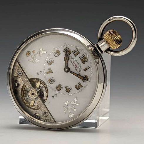 【Reacondicionado】Reloj de bolsillo antiguo Hebdomas de 8 días de cuerda de 1918, caja de plata pura