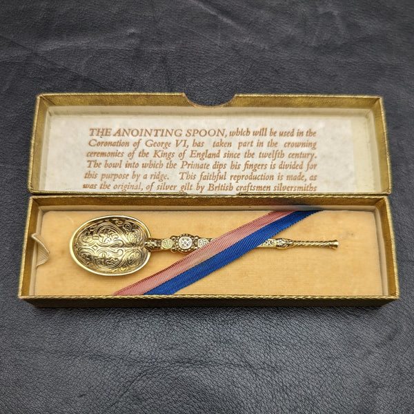 1936 British vintage sterling silver anointing spoon with gold-plated decoration boxed