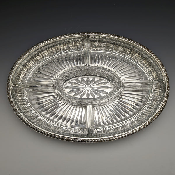 British Vintage Silver Plated Gallery Tray with Glass Liner Width 31cm 1717g