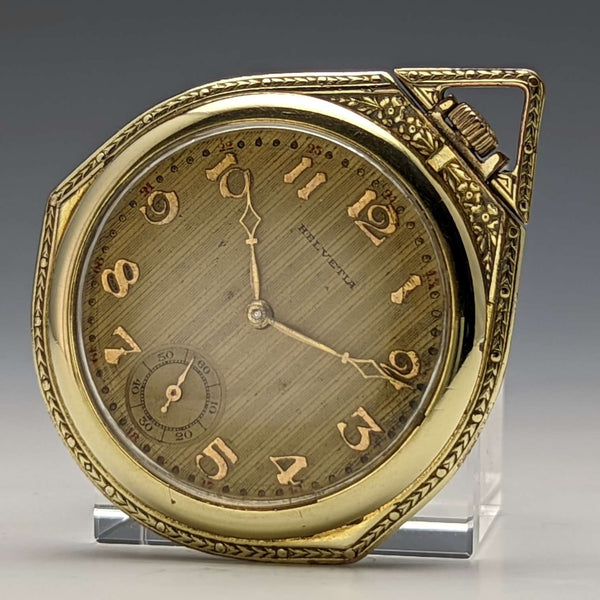 Vintage Swiss HELVETIA gold-plated case pocket watch works well