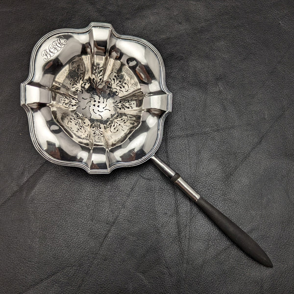American Vintage Sterling Silver Tea Strainer with Wooden Handle