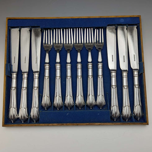英國古董鍍銀餐具套裝 6x2 奧爾巴尼圖案托盤