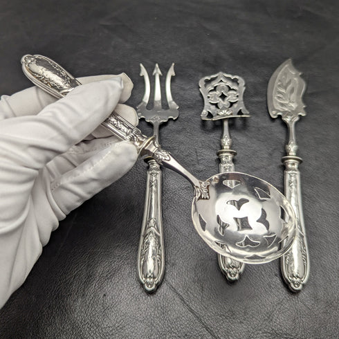 フレンチアンティーク 純銀製ハンドル オードブルカトラリーセット ケース入