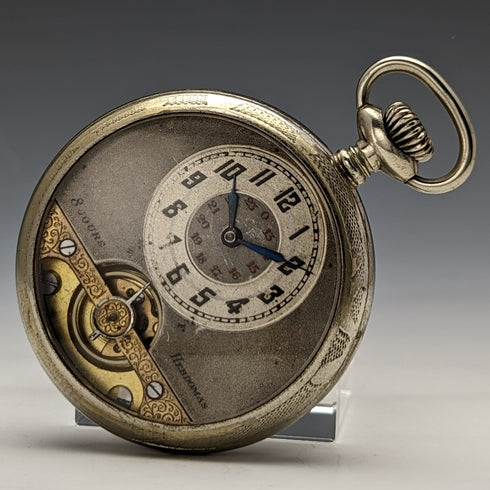 Antique Hebdomas 8-day winding pocket watch metal case works well