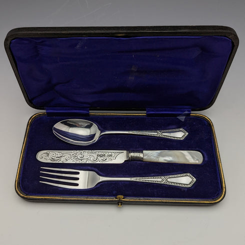 1903 British antique sterling silver cutlery set in case