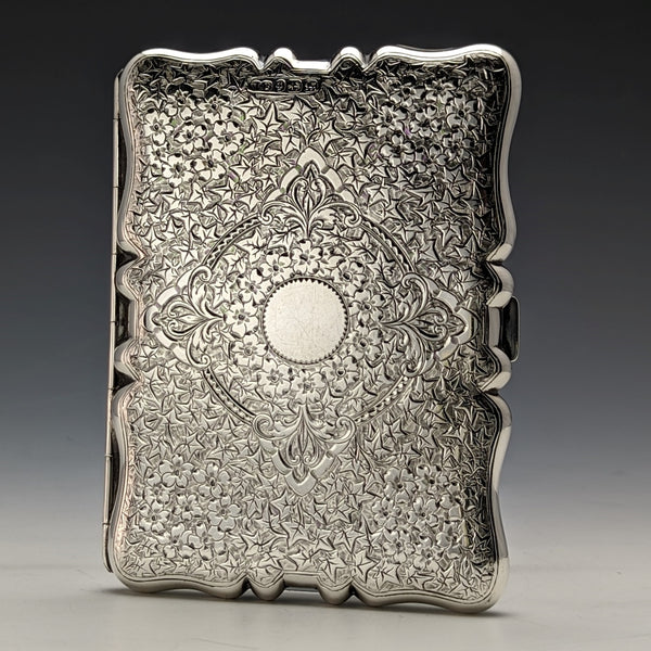 1889 British Antique Sterling Silver Double Open Card Case 123g Deakin and Francis
