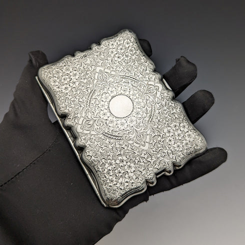 1889 British Antique Sterling Silver Double Open Card Case 123g Deakin and Francis
