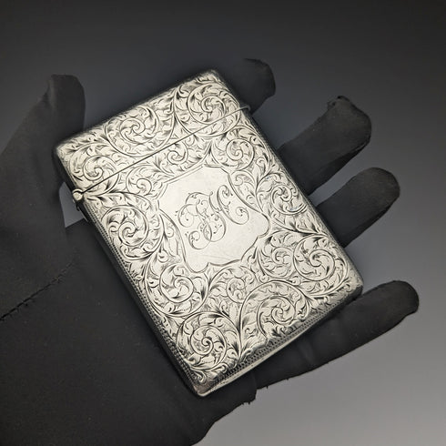 1900 British antique sterling silver card case 79g Henry Pope