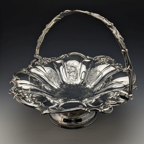 英国アンティーク シルバープレート製 大型バスケット 稼働ハンドル 836g
