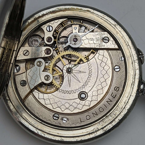 Around 1921 Antique Longines pocket watch silver plated open face works well