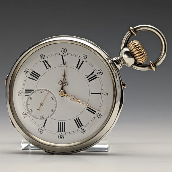 フランス製 アンティーク 無銘 懐中時計 銀側オープンフェース 動作良好