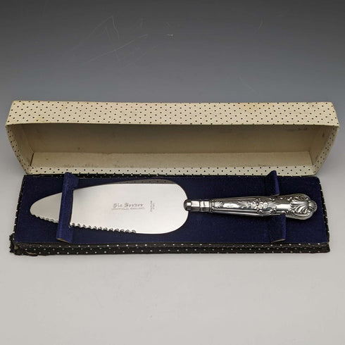1967 British Vintage Pie Server Sterling Silver Handle Queen's Pattern Paper Box