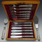 1936 British vintage sterling silver handle cutlery 6x2 & server set in wooden box