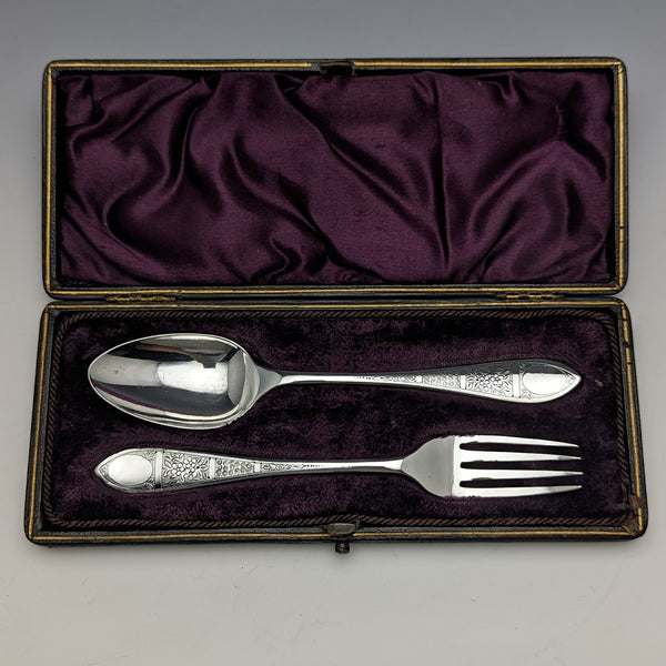 1899 English Antique Silver Plated Crisling Cutlery Set in Case