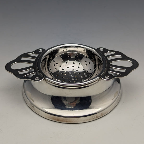 British vintage silver plate tea strainer