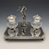 British Vintage Silver Plated Golf Design Pen Stand & Inkwell Pair