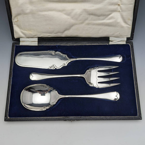 Around 1920 English antique silver plate serving cutlery 3-piece set in case