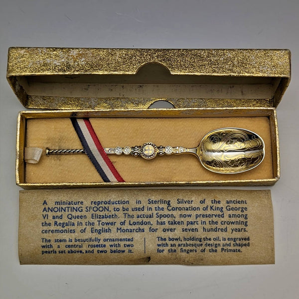1936 British vintage sterling silver anointing spoon in paper box William Suckling
