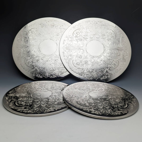 British vintage silver plate table mat large and small 2x2 set