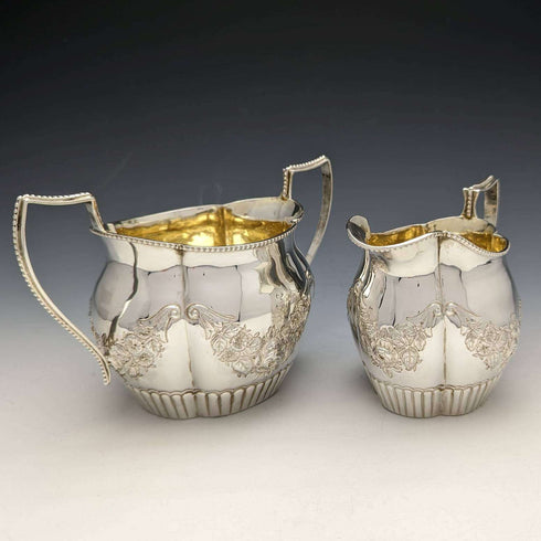 1897 British Antique Sterling Silver Sugar Pot & Cream Jug Total 183g