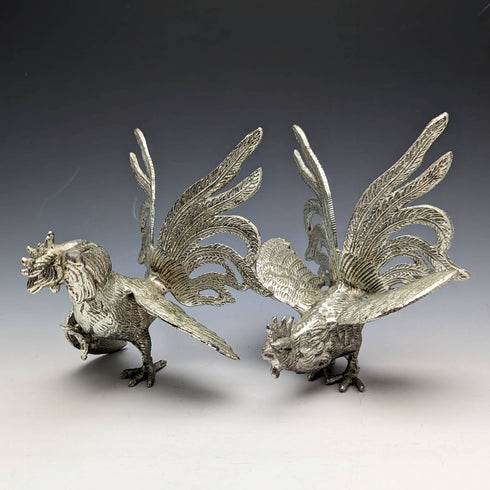 British Vintage Pewter Chicken Figurine Pair
