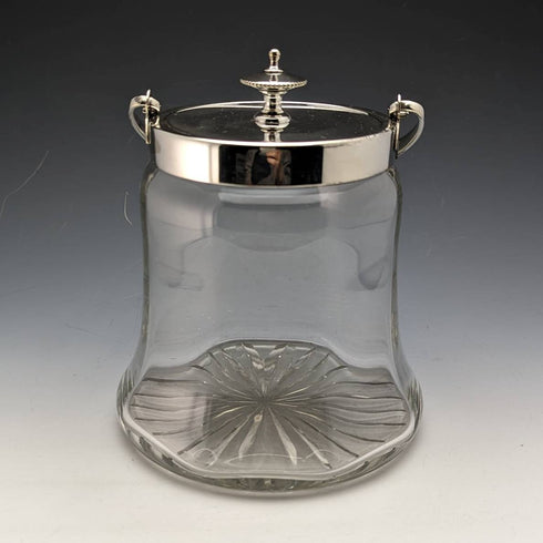 英国ヴィンテージ カットガラス ビスケットバレル シルバープレート蓋 917g