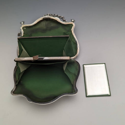 1907年 英国アンティーク 純銀製がま口型 チェーン付きパース Thomas Bishton