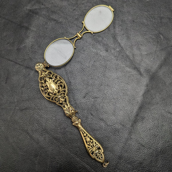 American Antique Pure Silver Gold Plated Portable Folding Glasses Roniet