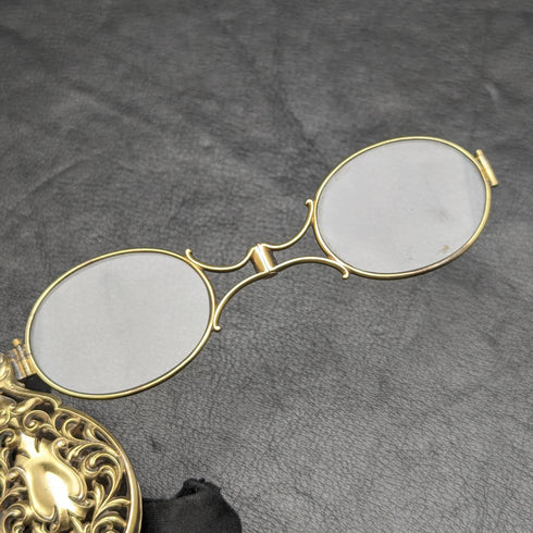 American Antique Pure Silver Gold Plated Portable Folding Glasses Roniet