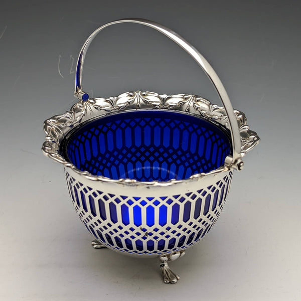 British Vintage Blue Inner Silver Plated Basket