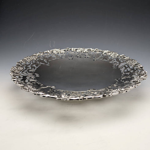 1950年 英国ヴィンテージ 純銀製タッツァ 直径27cm 641g Viner's