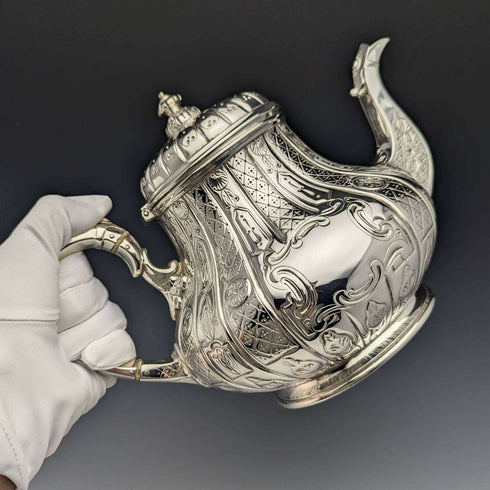 1870年代 英国アンティーク シルバープレート製ティーポット 741g Martin Hall